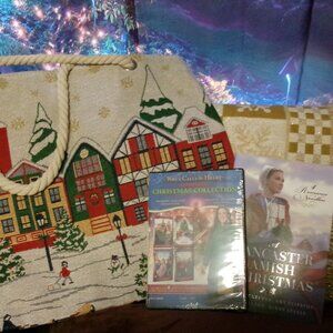 NWT Renshun Holiday Rope Handle Tapestry Tote with book and DVD